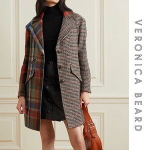 Veronica Beard Multicolor Plaid Notch-Lapel Wool Blend Coat